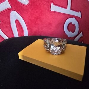 Clear Crystal Cushion-Cut Statement Ring in Silver Tone